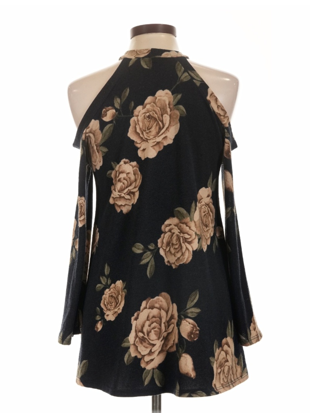 143 Story Floral Cold Shoulder Mock Neck Long Sleeve Top Size L